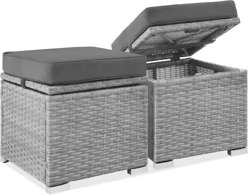 Miniatura 11 de Best Choice Products - Juego de 2 otomanos de mimbre, muebles multiusos para exteriores para patio, patio trasero, asientos adicionales, reposapiés