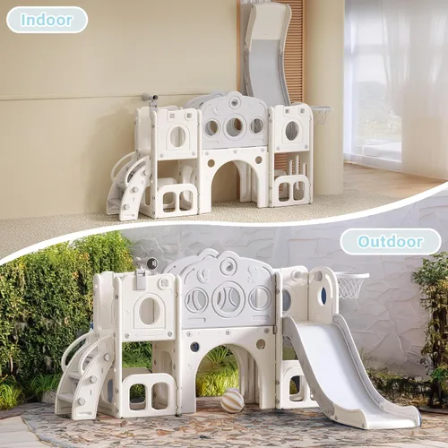 Miniatura 5 de Tobogán 8 en 1 para niños pequeños, juego para interiores y exteriores para niños de 1 a 3 años, tobogán escalador para niños con espacio de Gris