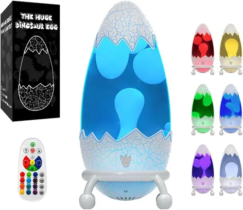Lámpara de movimiento líquido con diseño de huevo de dinosaurio agrietado, luz nocturna retro para dormitorio, 17 modos de cambio de color, luz de