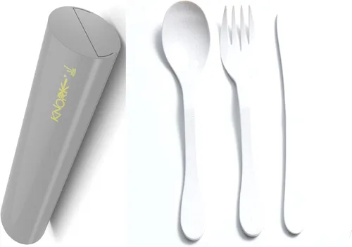 Miniatura 8 de Knork Juego de almuerzo de viaje con tenedor y cucharadita de acero inoxidable original, utensilios de 2 piezas más estuche ecológico Astrik
