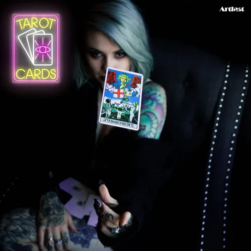 Miniatura 6 de Letrero de neón de cartas de tarot, luz LED rosa para decoración de pared de habitación, interruptor regulable, material acrílico, 10.24 x 14.88