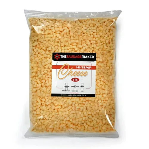Miniatura 6 de The Sausage Maker® Queso cheddar de alta temperatura 5 libras de queso de alta temperatura para hacer salchichas, cubo cortado en cubitos de 1/4