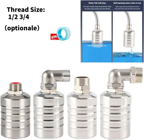 Miniatura 2 de Stainless Steel Floating Ball Valve Automatic Water Level Control 1/2 3/4 Float Tank Tower Shutoff(3/4",Side Water Inlet)