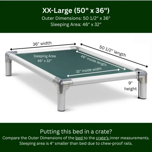 Miniatura 3 de Kuranda Cama elevada para perros a prueba de mordiscos - Aluminio plateado - 50" x 36" - Cordura Nylon - Verde bosque
