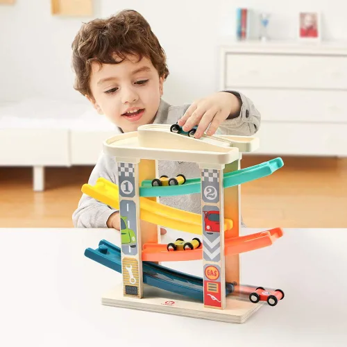 Miniatura 5 de TOP Bright Juguetes de rampa de madera para niños pequeños de 1 a 2 años de edad, habilidades motoras, pistas de carreras, rampa de automóvil