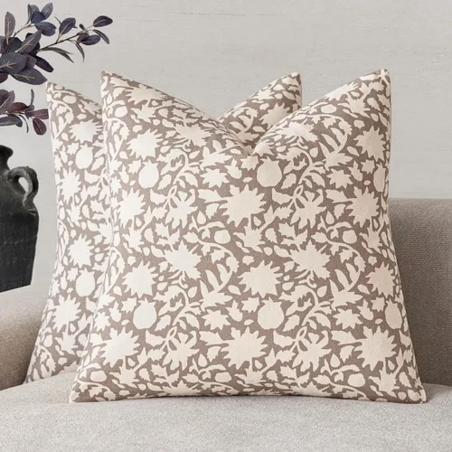 Miniatura 12 de Foindtower - Juego de 2 fundas de almohada decorativas con flores neutras estilo farmhouse, fundas de almohada boho para sofá, sofá cama