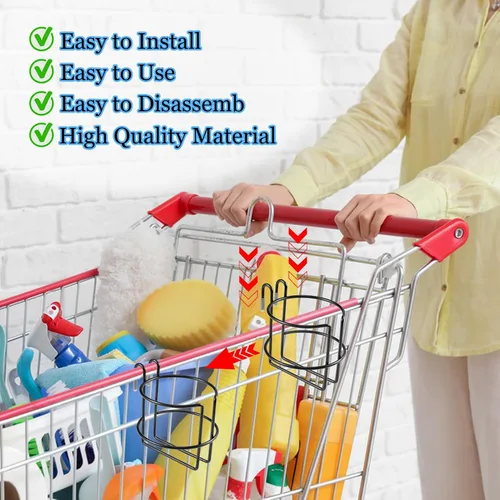 Miniatura 5 de 2 piezas de soporte para tazas de carrito de compras con barra inferior, soporte para tazas portátil actualizado reutilizable para colgar tazas