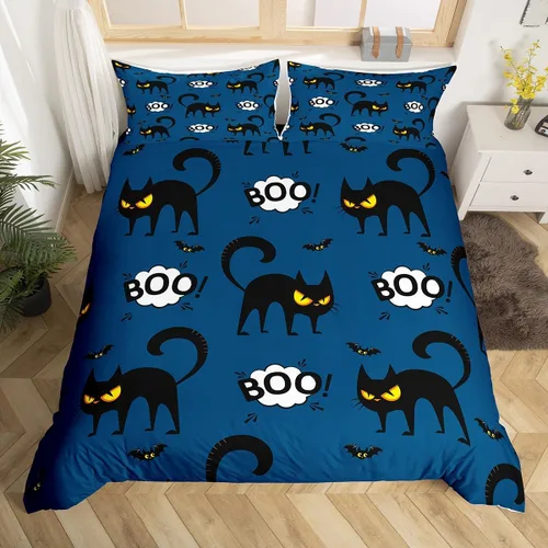Miniatura 40 de Erosebridal Juego de ropa de cama de murciélago de Halloween, tamaño individual, con purpurina y estrellas, galaxia, funda de edredón para niños