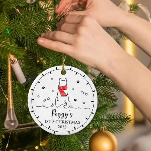 Miniatura 3 de Adorno personalizado de primera Navidad para perro, adorno de cerámica para la primera Navidad del cachorro, decoración de árbol de Navidad, adorno