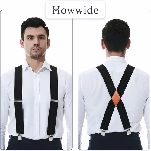 Miniatura 5 de Howwide Tirantes de 2 pulgadas para hombre resistentes con clips X-Back elástico ajustable