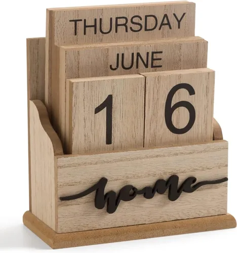Calendario de bloques para escritorio, bloques de visualización de fecha de mes de madera para profesores, estudiantes, aula, decoración rústica de