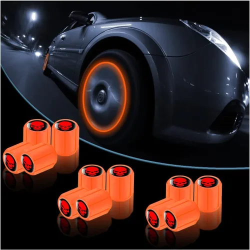 Miniatura 7 de 12 piezas de tapones fluorescentes con forma de calavera para válvulas de neumáticos de automóvil, cubierta de válvula de rueda de ABS resistente a