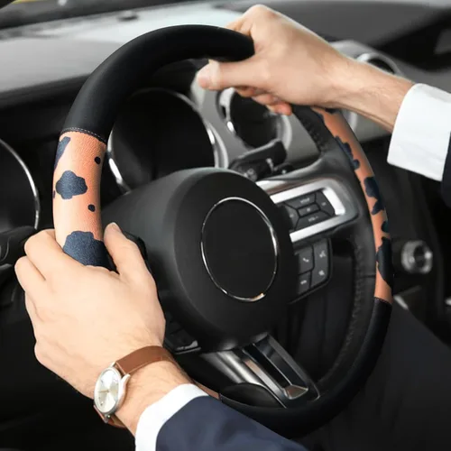 Miniatura 5 de Fundas para volante de automóvil con estampado de vaca, piel de microfibra transpirable para mujeres y hombres, protector universal de volante