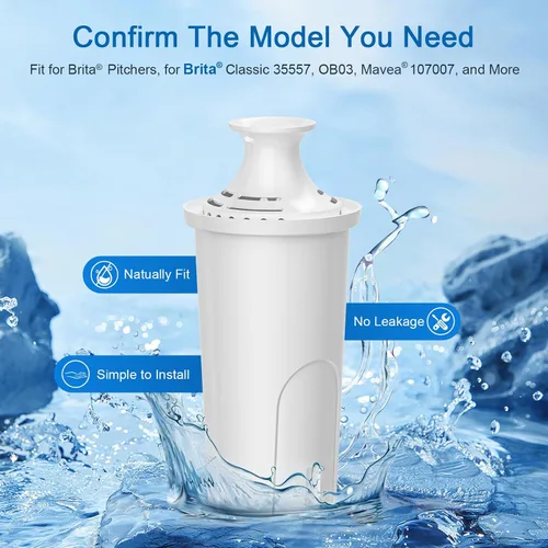 Miniatura 2 de Filtro de agua de repuesto para jarras y dispensadores de agua Brita, Classic 35557, Ob03, Mavea 107007 y más, reduce el cloro y el mal sabor, dura
