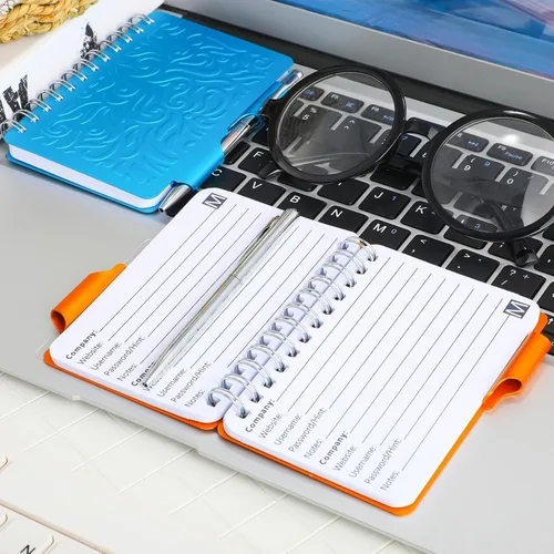Miniatura 6 de Zonon Cuaderno organizador de contraseñas portátil de 2 piezas con bolígrafo, mandala encuadernado en espiral (amarillo claro, azul claro)