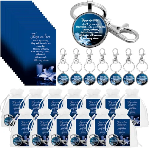 Miniatura 8 de Junkin - Recuerdos de funeral para invitados, incluyendo llavero, tarjetas de oración y bolsas de organza para la celebración conmemorativa