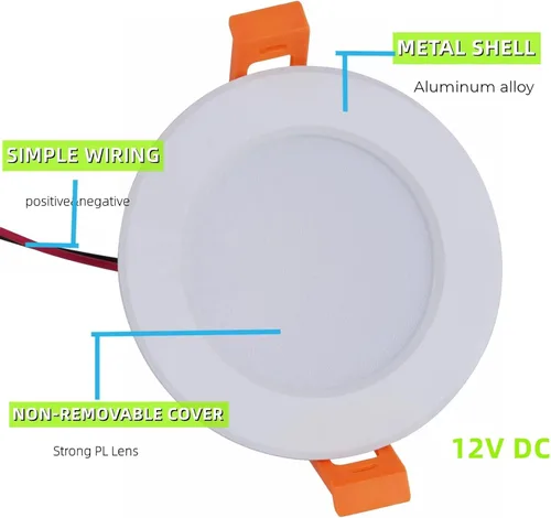 Miniatura 3 de DC - Lámpara de techo empotrable LED de 12 V, 3 W, panel delgado, luces LED de bajo voltaje, tamaño de corte de 2.5 pulgadas, blanco frío 6500 K