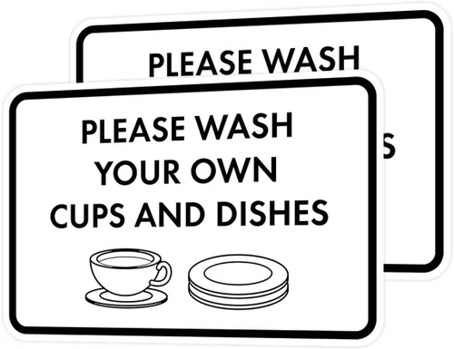 Miniatura 35 de Letrero clásico enmarcado con texto en inglés «Please Wash Your Own Cups and Dishes» (oro cepillado), pequeño