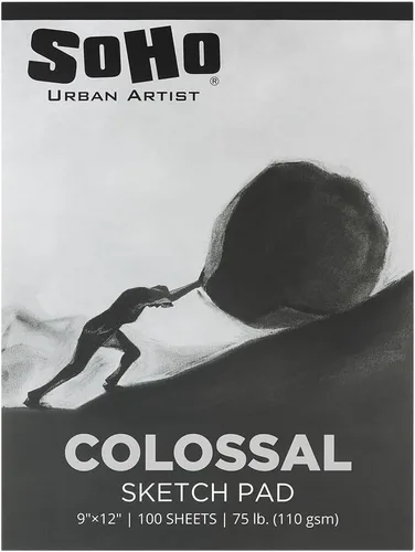 SoHo Urban Artist Colossal - Bloc de bocetos de 9 x 12 pulgadas, encuadernado con cinta, para artistas, medios secos, grafito, estudiantes y más. -