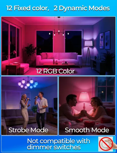 Miniatura 3 de ILC Bombilla LED RGB que cambia de color, equivalente a 40 W, 450 lm, 2700 K, blanco cálido, 5 W, base de rosca E26 RGBW, bombilla de inundación