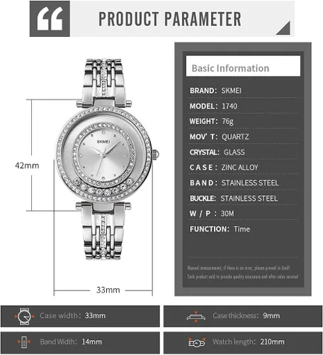 Miniatura 6 de SKMEI Lady Watches for Women Female Bling Dress Fashion Luxury Diamond Business Casual Analog Quartz Waterproof Stainless Steel Wristwatches Gifts
