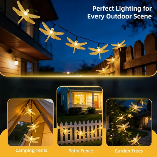Miniatura 8 de ASFSKY Luces solares de libélula al aire libre 50 LED libélula luces impermeables blanco cálido