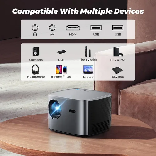 Miniatura 7 de [Auto Focus/Keystone] Proyector Groview 4K con WiFi y Bluetooth, Proyector de Películas de 1000 ANSI para Uso en Exteriores, Proyector con Zoom