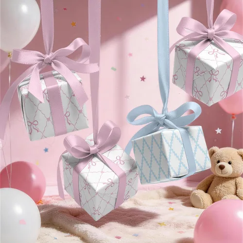 Miniatura 4 de BIOBROWN Rollo de papel de regalo reversible para baby shower, 17 pulgadas x 33 pies (47 pies cuadrados total) - Lazos rosas y diseño de diamante