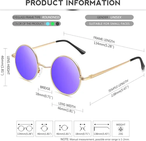 Miniatura 42 de KANASTAL Gafas de sol redondas polarizadas para mujeres y hombres, estilo hippie con protección UV400