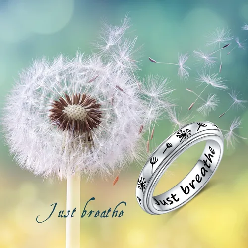 Miniatura 2 de Just Breathe - Anillo giratorio para mujeres y niñas, de plata de ley 925, anillos antiestrés con diente de león, para aliviar la ansiedad, estrés