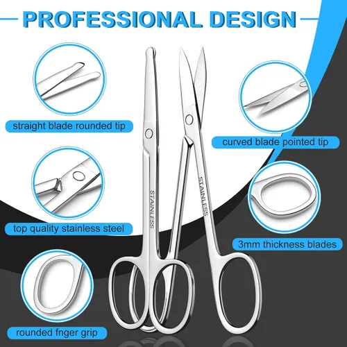 Miniatura 3 de Tijeras pequeñas de pelo facial para hombres y mujeres, cejas, nariz, barba, bigote, pestañas, juego de recortar el pelo de las orejas, tijeras