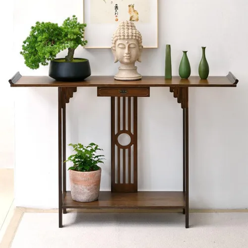 Miniatura 11 de Gdrasuya10 Mesa de sofá consola de bambú de nogal de 40 pulgadas, mesa de sofá vintage, mesa de consola estrecha y larga, estilo japonés, mesa
