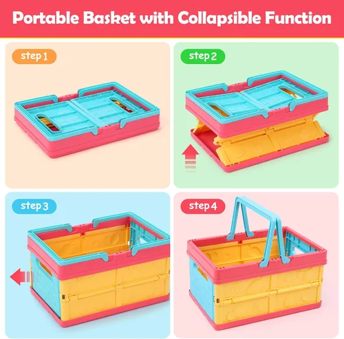Miniatura 9 de HOLYFUN Juego de juguetes de comida para niños, cesta de la compra con accesorios de corte de frutas y verduras, olla y sartén, platos de plástico