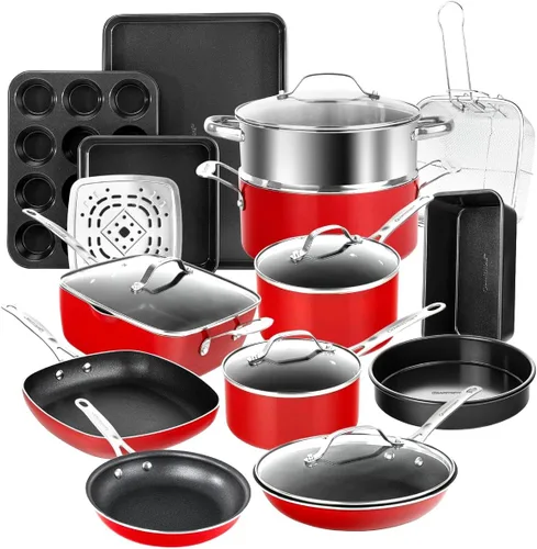Miniatura 9 de Granitestone Juego de 20 ollas y sartenes antiadherentes con vaporizador, utensilios de cocina y protectores de almohadilla, asas que se mantienen