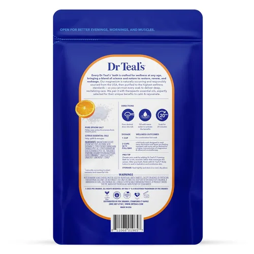 Miniatura 2 de Dr Teal's Sal de Epsom - Remojo, brillo y resplandor con vitamina C y aceites esenciales cítricos, 3 libras (paquete de 4)