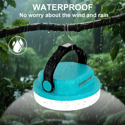 Miniatura 5 de Luz de campamento recargable, linterna LED para cortes de energía, luz de emergencia impermeable para tienda de campaña con gancho magnético, banco