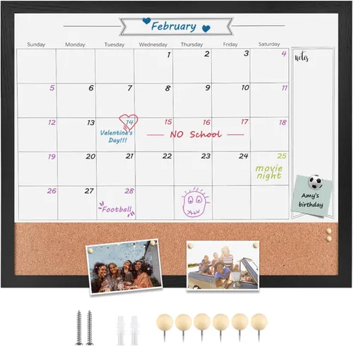 Miniatura 17 de Calendario de borrado en seco para pared, pizarra magnética de borrado en seco de 13 x 17 pulgadas, pizarra de borrado en seco y tablero de Blanco