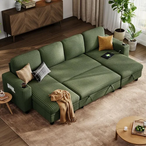 Miniatura 44 de LINSY HOME - Sofá cama extraíble modular con sección para dormir, con almacenamiento, sofá seccional de pana mullida para sala de estar, sofá cama