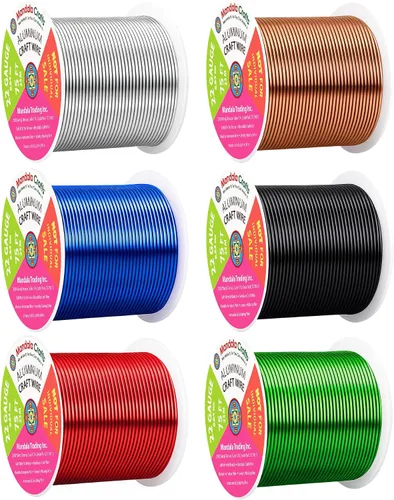 Miniatura 100 de Mandala Crafts - Alambre de aluminio anodizado de 8 calibre para hacer joyas - 9.75 m de alambre flexible negro colorido - Flexible para bonsái