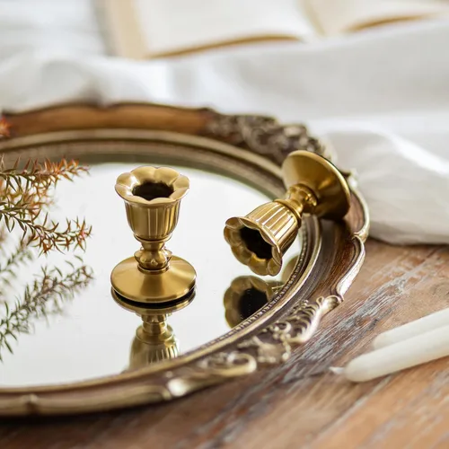 Miniatura 2 de Portavelas de estilo victoriano de latón en forma de cono - Romadedi dorado para velas cónicas, estilo victoriano para centro de mesa, recepción
