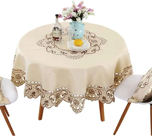 Miniatura 17 de Juego de 4 manteles individuales bordados con flores rosas, 17 x 11 pulgadas, rectangulares, clásicos, de encaje, beige, decoración del hogar