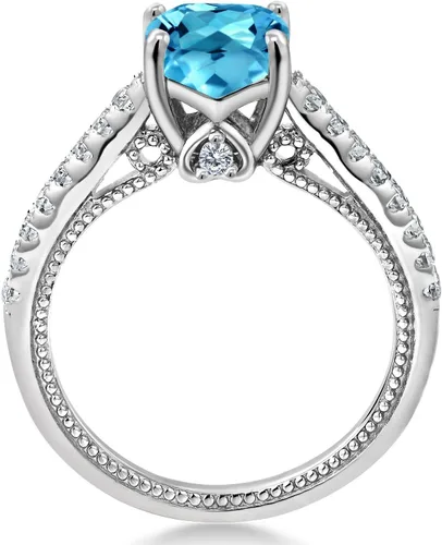 Miniatura 4 de Gem Stone King Anillo de compromiso de plata de ley 925 con piedra natal de 0.276 in y zafiro blanco creado Anillo de compromiso de boda