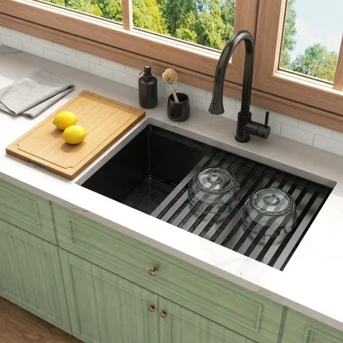 Miniatura 16 de LQS Fregadero pequeño de barra dorada para montaje inferior, fregadero de barra húmeda de PVD dorado y fregadero de cocina RV de 15 x 17 pulgadas