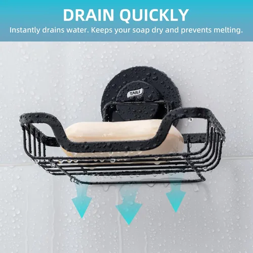 Miniatura 8 de TAILI - Jabonera con ventosa para jabón, porta-champú de barra para pared de ducha, bandeja de ahorro de jabón con drenaje para baño, soporte