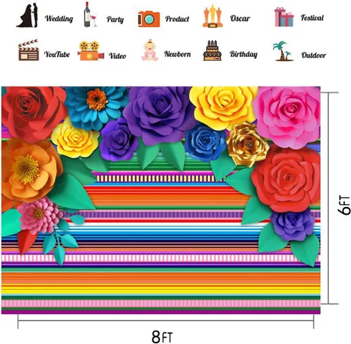Miniatura 3 de Fondo de fiesta temática mexicana a rayas, fiesta de Cinco de Mayo, fondo de flores de papel, decoración de fiesta para decoración de mesa