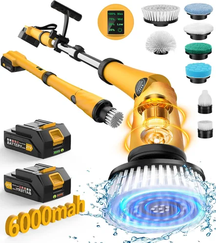 Miniatura 10 de Qimedo Limpiador Eléctrico Recargable Mejorado para Limpieza, Limpiador Giratorio Manual de 45 Pulgadas con Mango Largo Extendido, Limpiador