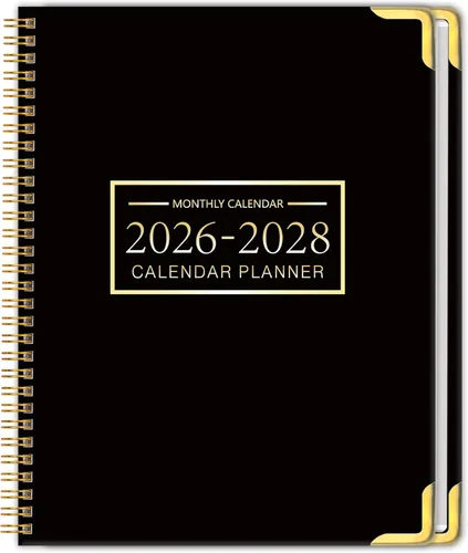 Agenda mensual 2026-2028, tapa dura con esquina de metal, calendario de 3 años, calendario 2026-2027-2028, de enero de 2026 a diciembre de 2028, 9 x