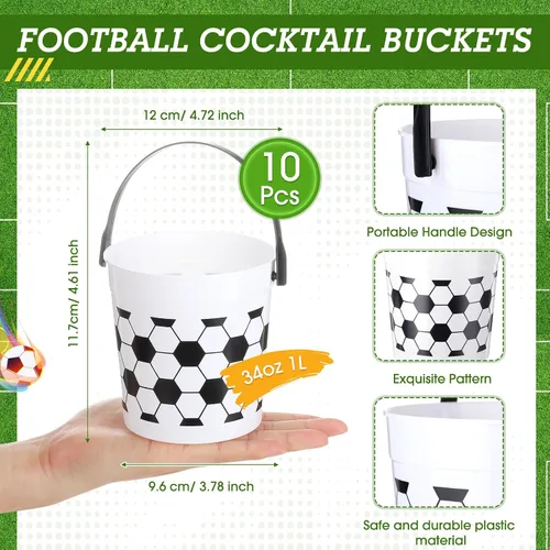 Miniatura 2 de Mifoci 10 cubos de fiesta de fútbol con asa, cubos de plástico de 34 onzas, recipientes de bebidas para aperitivos, dulces, palomitas de maíz