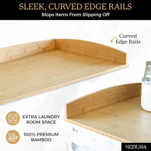 Miniatura 5 de Nedura Encimera de Lavadora y Secadora para Lavadora con Almohadillas Antivibración y Rieles de Borde Curvo, Encimera de Lavandería de Bambú, Bambú