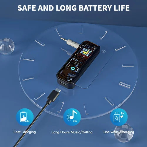 Miniatura 6 de Adaptador Bluetooth auxiliar portátil de 0.138 in de dientes azules adaptador auxiliar para coche 2 en 1 receptor Bluetooth inalámbrico